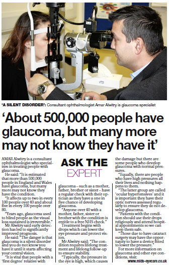 Ask the expert artical about glaucoma by Amar Alwitry